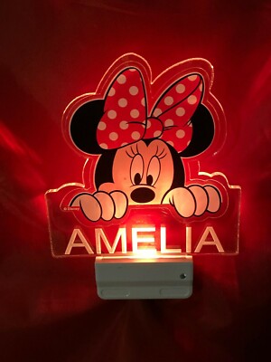 Minnie Mouse Disney Night Light Personalized LED Plug In W/ Dusk