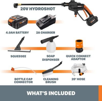   SALE》 Worx Hydroshot 20V Portable Power Cleaner, Accessories》WG620.1》320 PSI