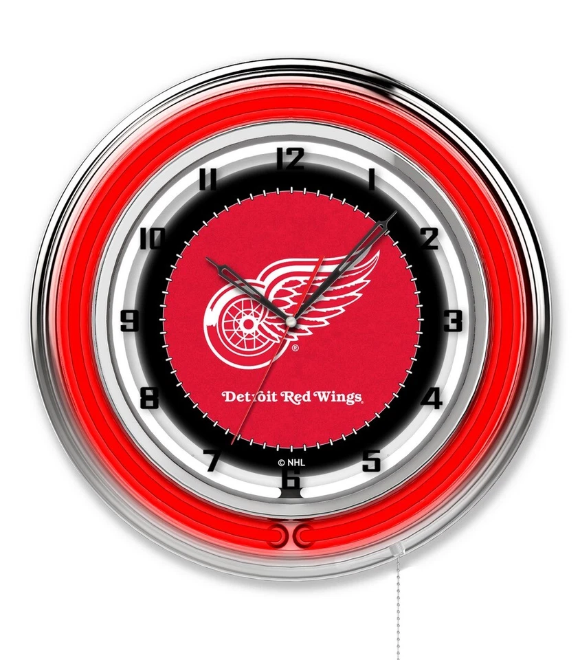 Detroit Red Wings Clock w/ Double Neon Ring - Image 3 of 4