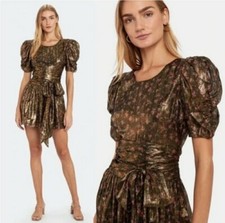 LoveShackFancy Mercy Lurex Metallic Silk Midnight Vine Mini Dress New Size 8