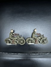 2 VINTAGE BRITAINS LEAD WW1 SOLDIER MOTORCYCLE DISPATCH RIDER W/ ORIGINAL PAINT
