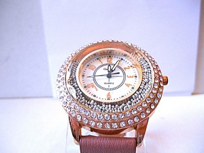 GOGOEY Goldtone & White Dial / Floating Beads Watch - New Battery & Band