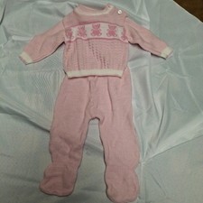 vtg 80s Acrylic Knit Baby Footed Zipper Sleeper 0 to 6 Month Pink Girl