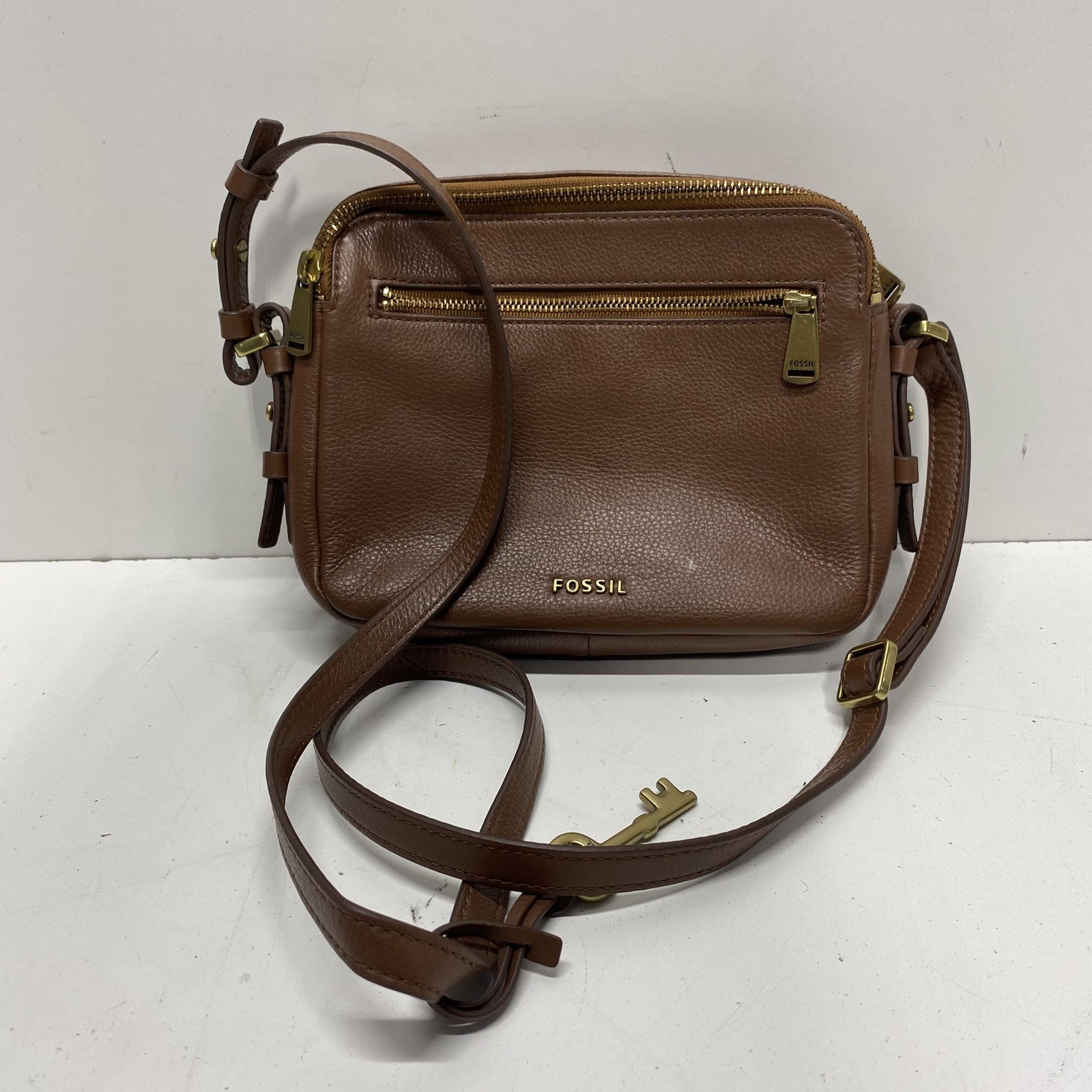 Fossil Brown Solid Leather Adjustable Crossbody P… - image 1