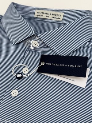 NWT Holderness & Bourne The Perkins Blue Striped Golf Polo Shirt Men s XXL $118