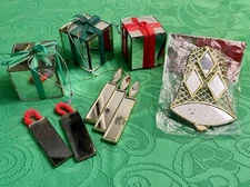 Vtg 60-70s Retro MCM Mirrored Glass Xmas Ornaments Candles, Gift Packages-Lot 7
