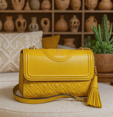 NEW Tory Burch Fleming Dailily Yellow Leather Small Convertible