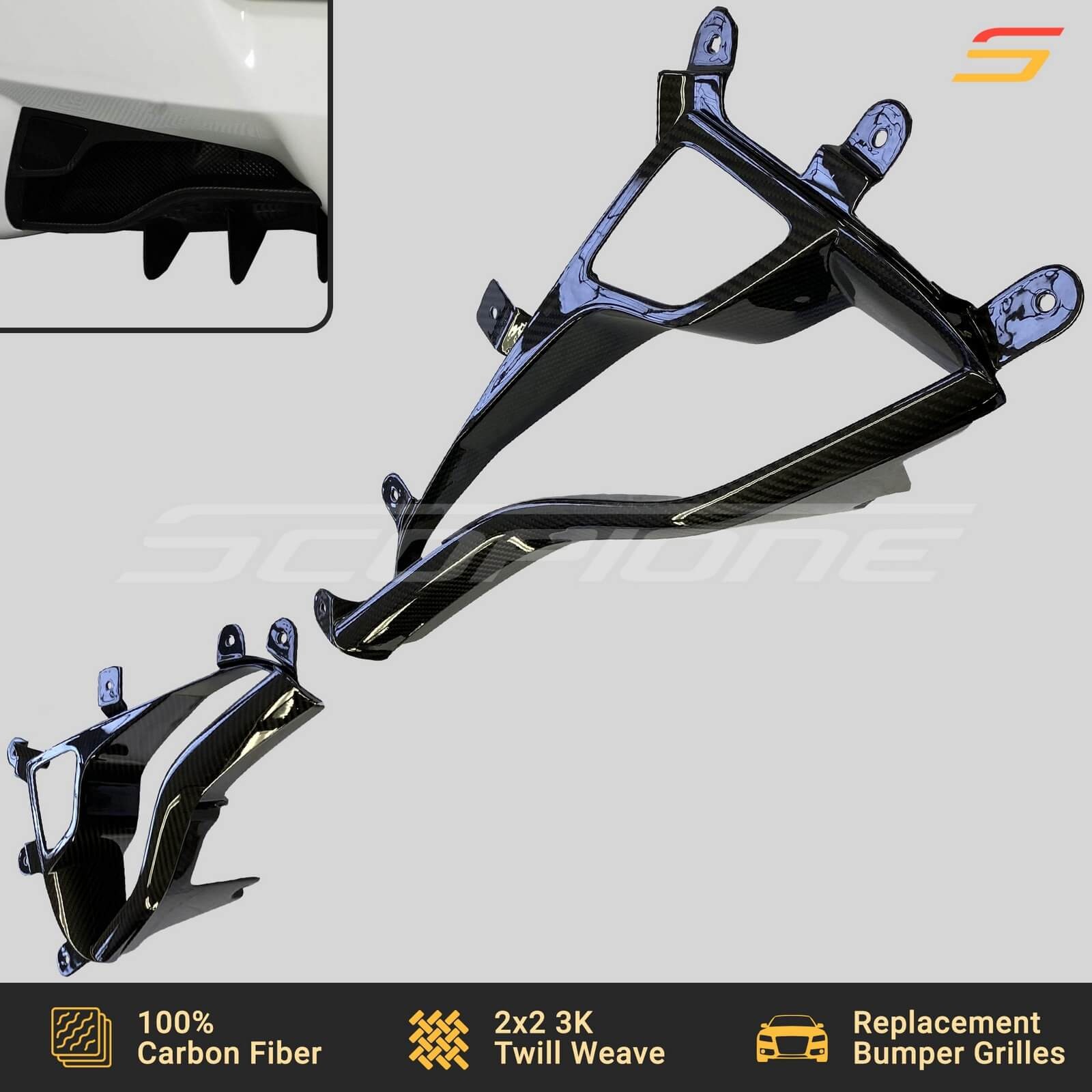 Scopione Carbon Rear Bumper Fog Light Grilles Trim for Ferrari 458 Italia Spider