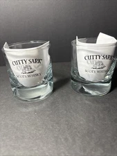 CUTTY SARK SCOTS WHISKEY Set Of 2 Rocks Glasses Dimpled Base 8 oz