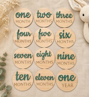 Custom Wooden Baby Milestone Discs Weekly + Monthly Milestone Personalized Gift