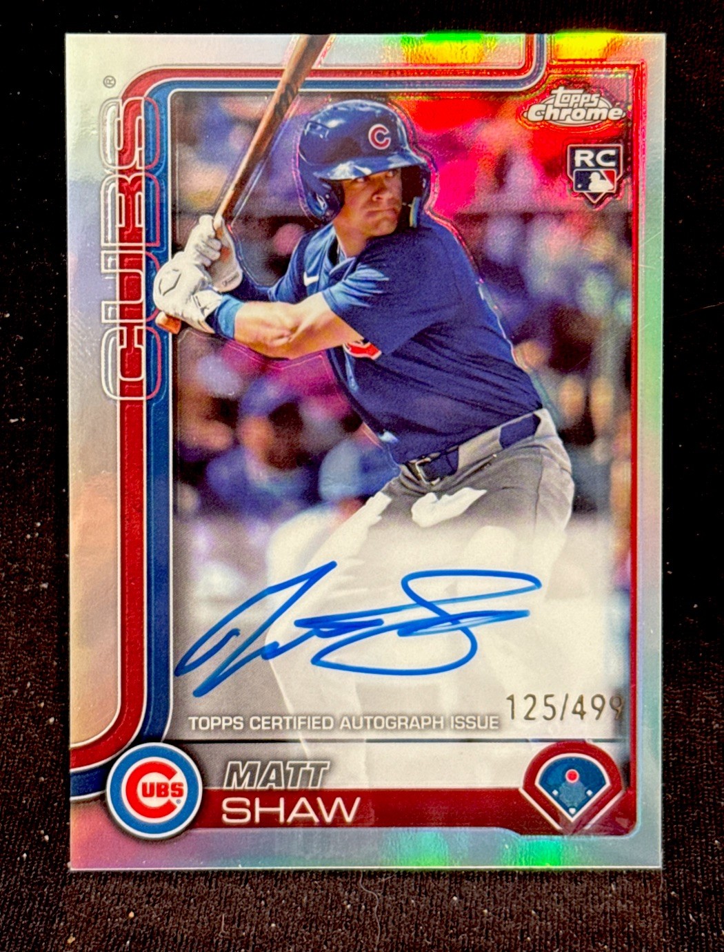 Matt Shaw RC 2025 Topps Chrome Rookie Refractor Auto #'d /499 RA-MS Chicago Cubs