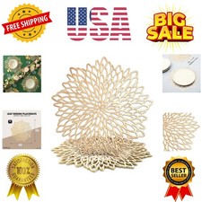 Gold Placemats - 14.4-Inch Round Vinyl with Leaf Design, Pack of 10 - Table C...