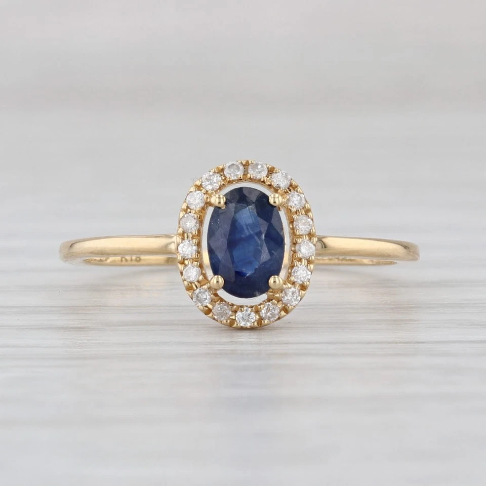 0.59ctw Oval Blue Sapphire Diamond Halo Ring 18k Yellow Gold Size 7 Engagement - Image 2 of 4