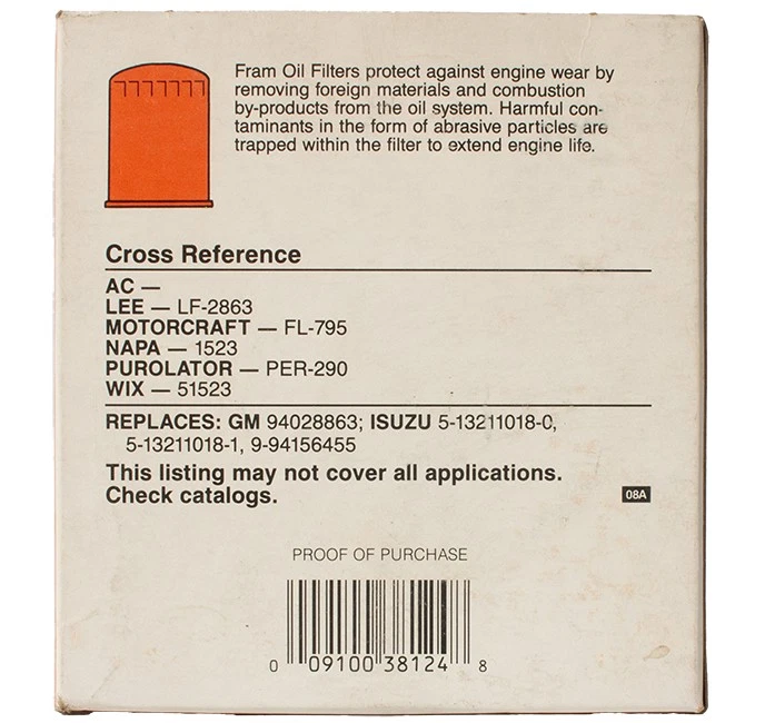 FRAM Oil Filter Fits 1987-1991 Mitsubishi Fuso Med/HD Trucks Model Number PH4731 - Image 4 of 4