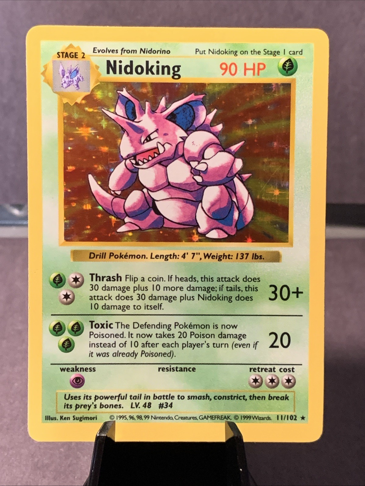 Pokémon TCG Nidoking 11/102 Shadowless Base Set Holo Rare LP VTG 1999 WOTC