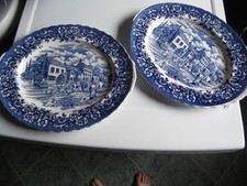 17 Century Ironstone England Royal Tudor blau-2 Stück oval Kuchenplatte