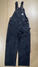 Vintage Carhartt Bib Overalls Mens 34x32 Black R01BLK Double Knee Front Canvas