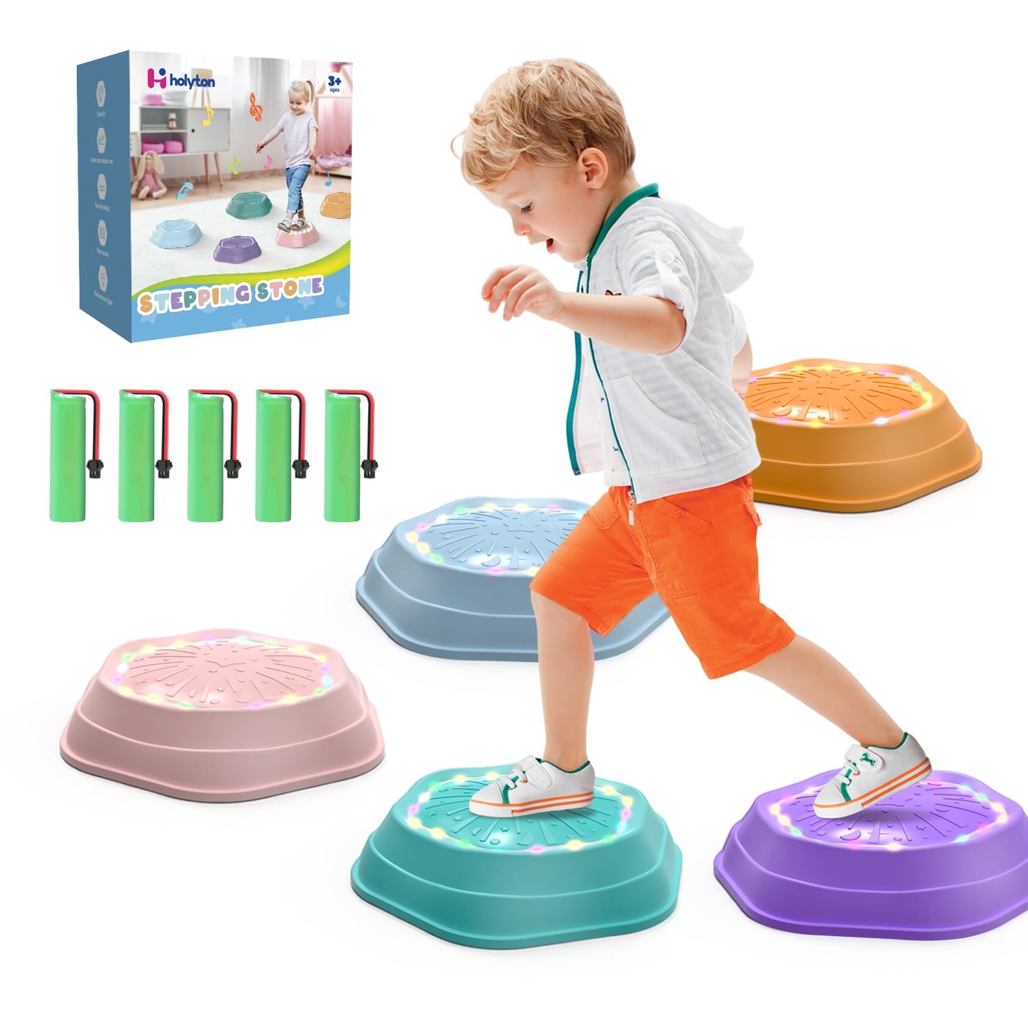 Holyton Music Light Up Stepping Stones for Kids 5 Pack Sensory Balance Toys