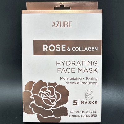 Azure Rose & Collagen Hydrating Sheet Face Mask, 5 Masks, 3.7 oz