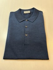 Image of Brand New John Smedley Cotswold Long Sleeve Polo Shirt In Indigo Size L