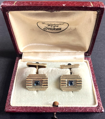 Traumhafte Maschettenköpfe 585 Gelbgold mit 4 Saphiren Punzen 9 Gramm