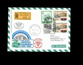 Ballonpost Ersttagsbrief Österreich Einschreiben Echt gelaufen na. Mannheim 1986