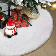 84 Inch Faux Fur Christmas Tree Skirt - Premium White Extra Large Plush Tree ...