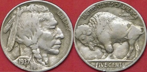 Fine 1937D US Buffalo 5 Cents