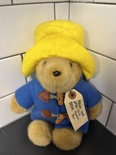 Vintage Eden Paddington Bear Plush with Tag Blue Coat Yellow Hat 10"