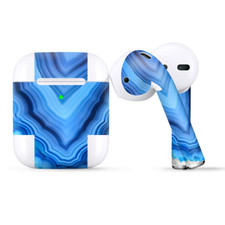 Skins Wraps compatible for Apple Airpods Crystal Blue Ice Marble