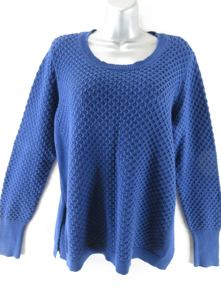 Suéter Caribbean Joe Para Mujer XL Azul Waffle Texturizado Crew Manga Larga Acogedor Foto 2 de 4