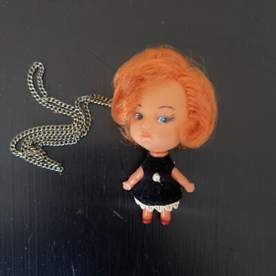 Vintage Liddle Kiddle Clone Redhead Black Dress Necklace Doll Hong Kong