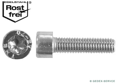 Zylinderschrauben TORX ISO 14579 M2x3 bis M2x20 mm Edelstahl V2A ähnl. DIN 912 