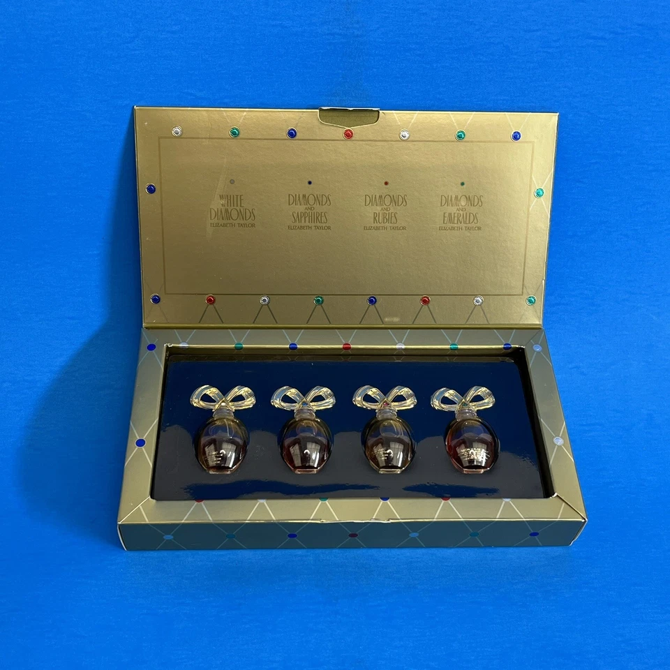 ELIZABETH TAYLOR COLECCIÓN JOYAS FRAGANTES CAJA DORADA MINIATURAS 4 AROMAS 3,7 ML Foto 2 de 4