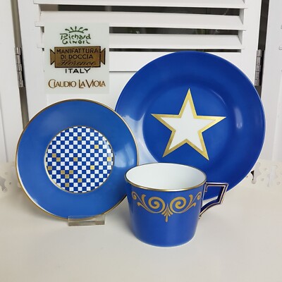 (K9) Richard Ginori Claudio La Viola Designer Service Blau Kaffee Tee 6 Personen