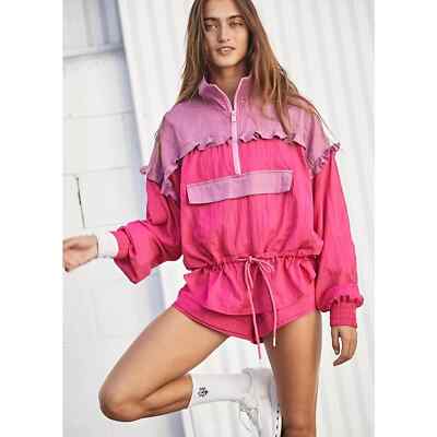 Free People Movement Lets Go Out Pullover In Azelea Combo Top Jacket Size S NWOT