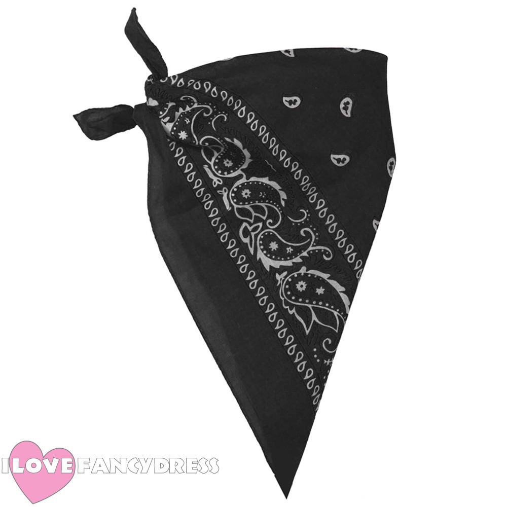 BLACK PRINTED BANDANA COWBOY GANGSTER DOG RAPPER BANDIT NECK FANCY