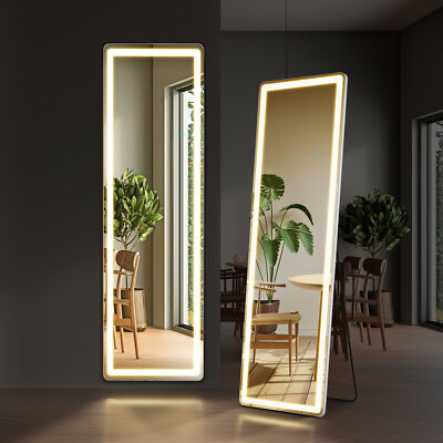 60''x16'' Full Length Standing Mirror with 3 Color LED Lights, Stand, Leaning