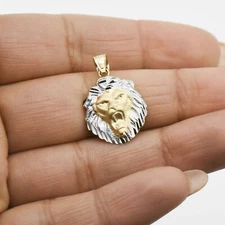 1" Textured Lion Pendant 10K Solid Satin Yellow White Gold
