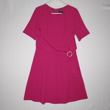 Adrianna Papell Midi Dress 12 Pink Stretch Jewel Belt Cocktail Modest