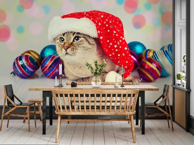 3D Animal Christmas Cat Wall Murals Wallpaper Murals Wall Sticker