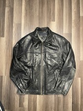 VTG Tommy Hilfiger Men's Filled Genuine Leather Laydown Collar Jacket Black Sz M