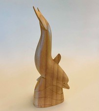 VTG Wood Indonesian Figure 11.75 Dolphin Statue Hand Carved Sea Life Sculpture