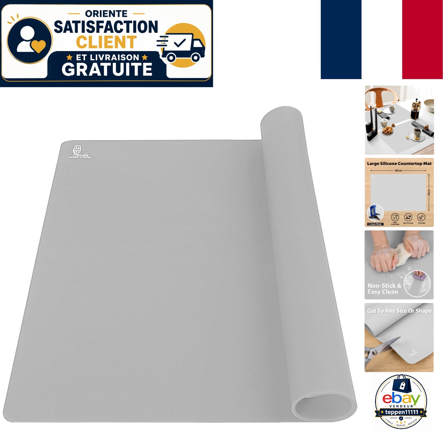 Tapis de cuisson en silicone 60x40 cm Super Kitchen antidérapant pour pâtisserie