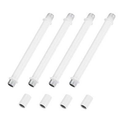 4 Set 120mm Straight Pipe Lamp Stem Kit M10 Double End Thread Rod W/Nuts White