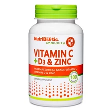 NutriBiotic – Vitamin C + Vitamin D3 & Zinc 100 Capsules | Potent Comprehensi...