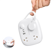Short Extension Cord - Flat Plug Power Strip with 3 AC Outlets and 2 USB C and 1