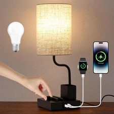 Vintage Table Lamps, Stepless Dimmable with AC Outlet, USB A  Charging Port,...