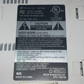 Sega Dreamcast HKT-3020 White Console w/Controller Cables Tested Working