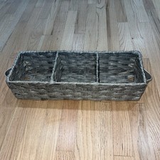 Water Hyacinth Toilet Tank Basket, 3-Section Rectangular Bathroom Organizer